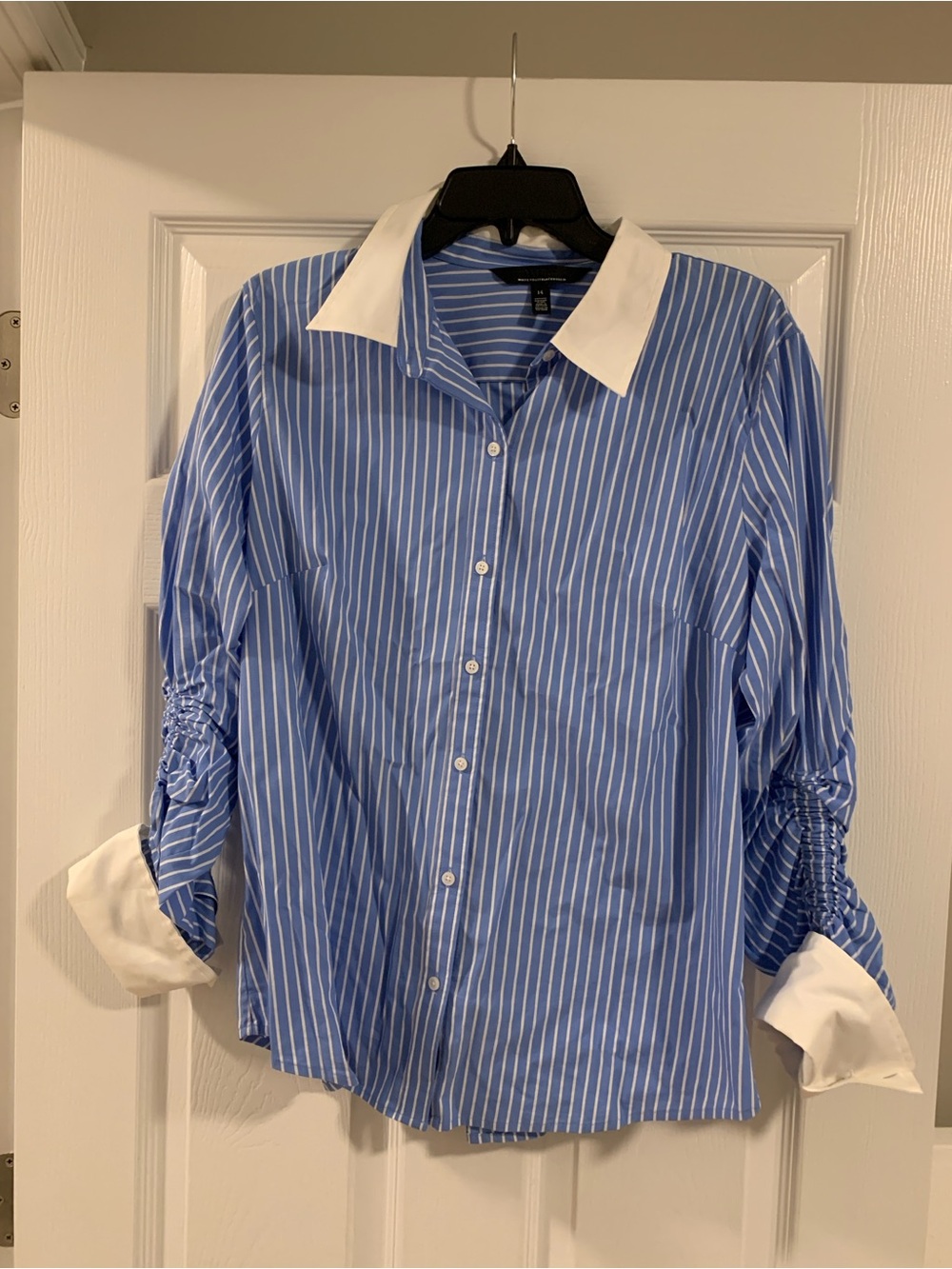 White House Black Market Blue and White Striped Button-Down Shirt